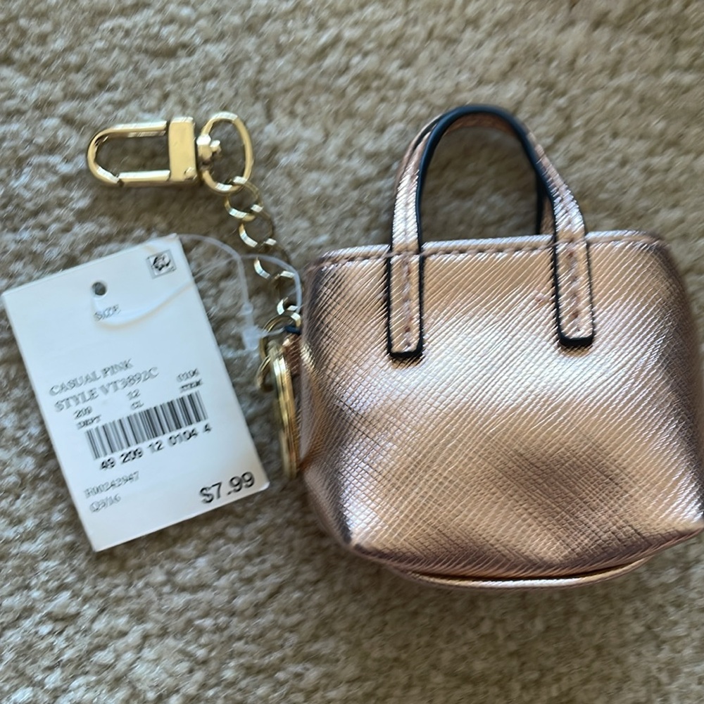 Lot of 4 Merona MINI Tote Keychains/ Bag Charms, 3 metallic and 1 Blue. NWT - Picture 2 of 11